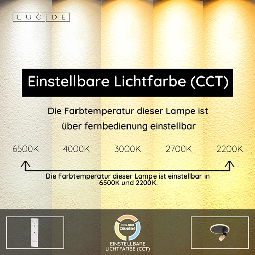 Lucide EVERINA - Deckenleuchte - Ø 23 cm - LED Dim. - CCT - 2200K/6500K - Schwarz | Essential - USP